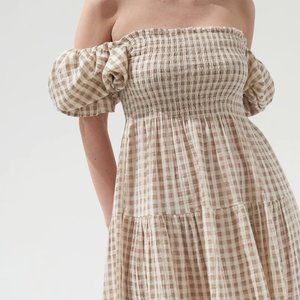 Gingham Tan/Cream Dress, Nothing Fits But brand, Small/Medium